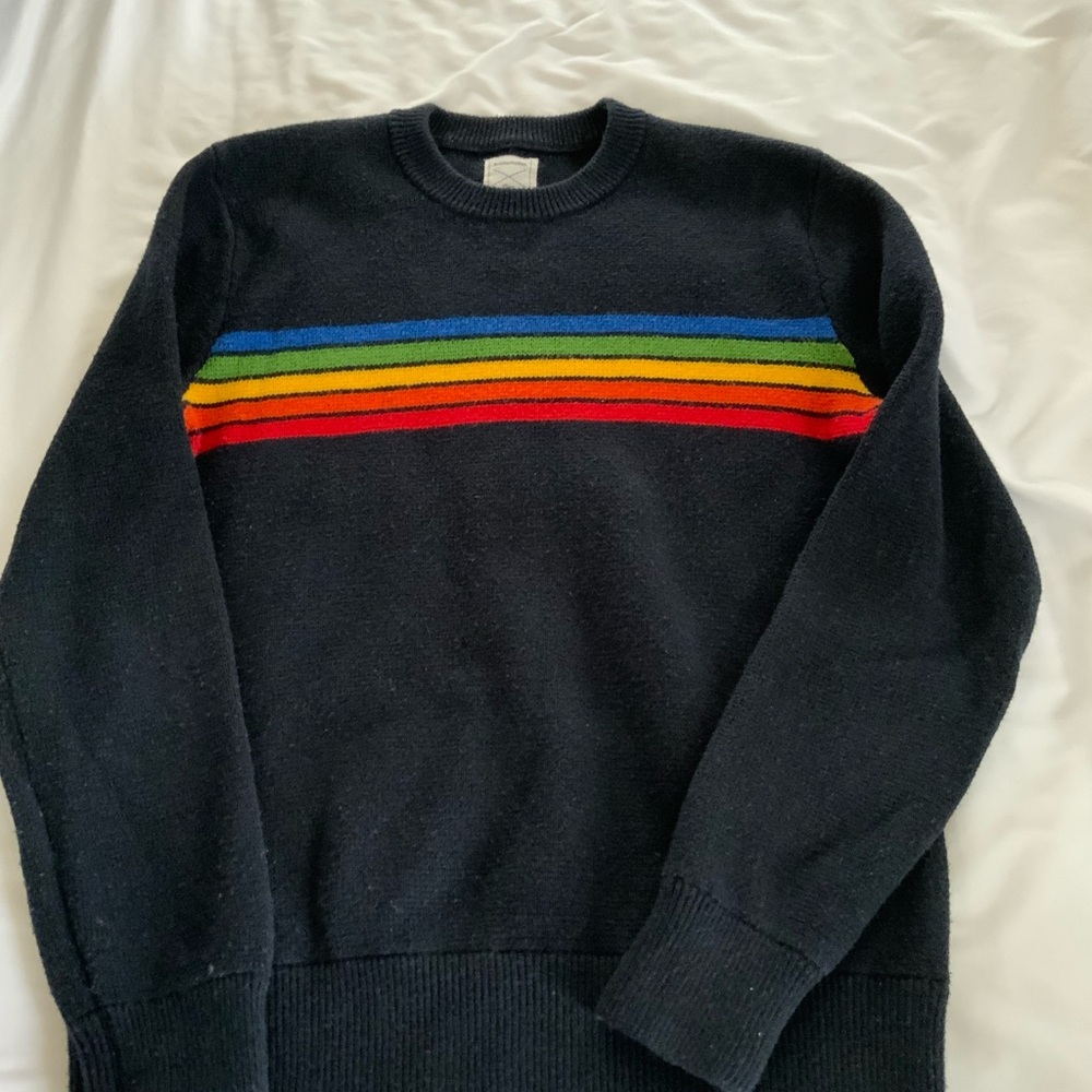 Unisex Gap/Aviator Nation Navy Sweater with Multicolor Stripes Size Small